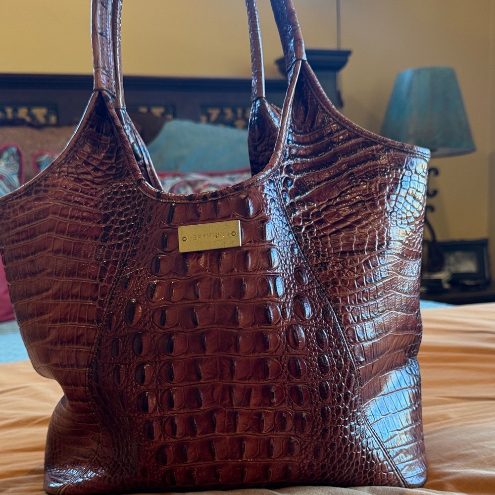 Luxurious Brown Crocodile Embossed Tote Bag